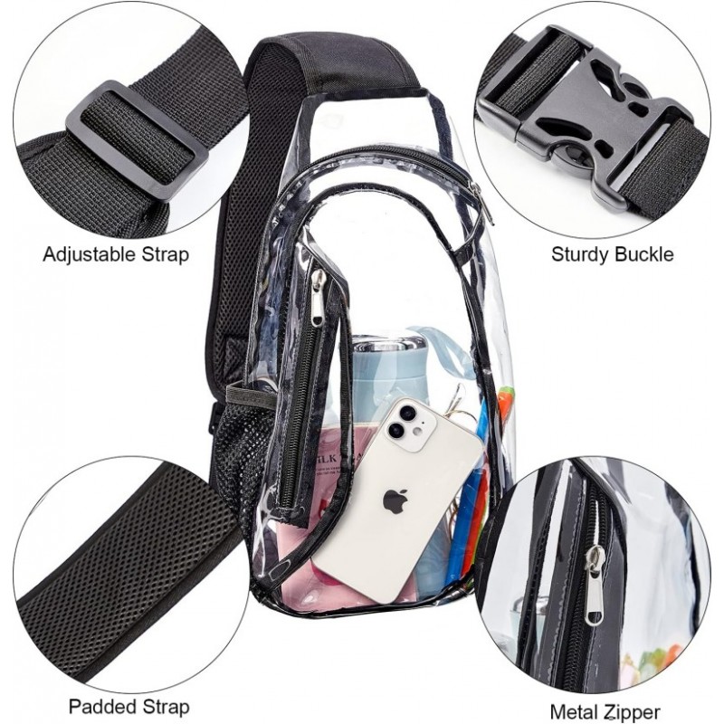 Clear Sling Bag Small PVC Crossbody Backpack Transparent Casual Chest Daypack For Hiking Stadium Or Concerts