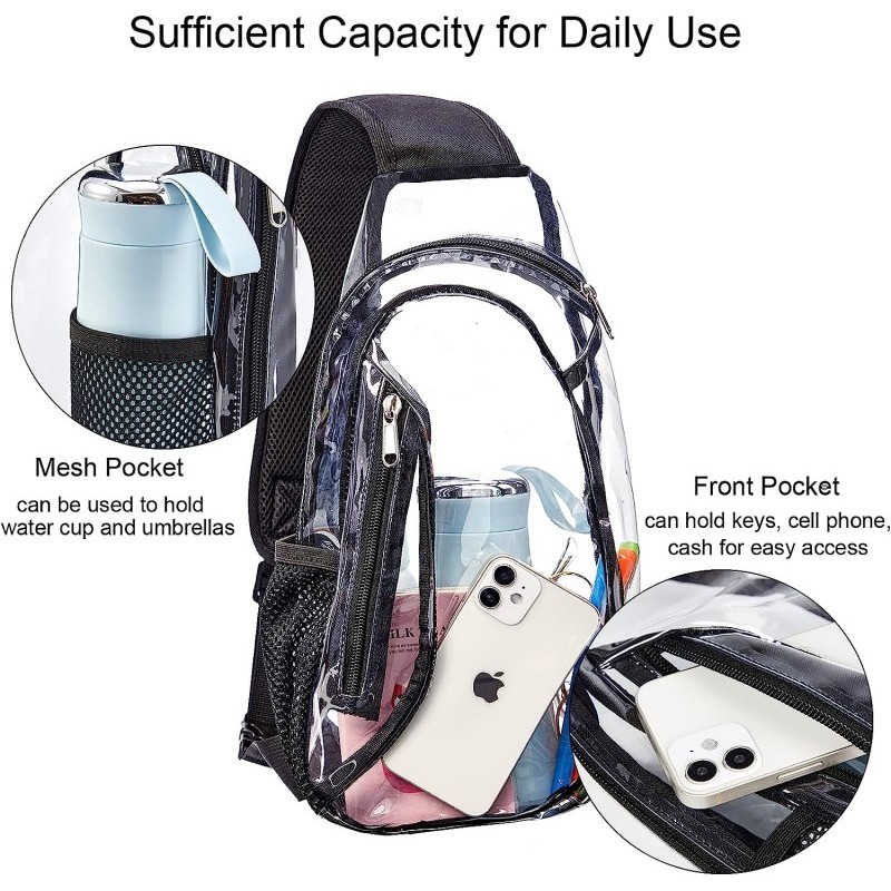 Clear Sling Bag Small PVC Crossbody Backpack Transparent Casual Chest Daypack For Hiking Stadium Or Concerts
