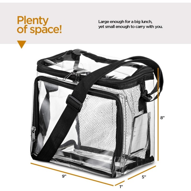 Clear lunch Bags With Adjustable Strap Front Storage Compartment And Mesh Pockets See Through Zippered Clear lunch Bags For Work Or Field