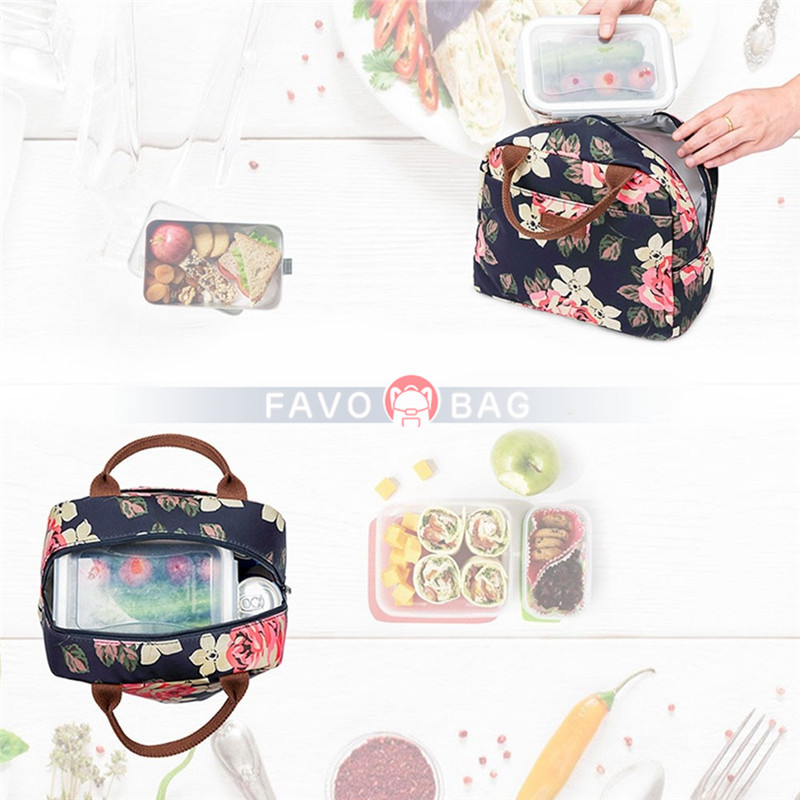Floral Lunch Bag Cooler Bag Women Tote Bag Insulated Lunch Box Water-resistant Thermal Lunch Bag Soft Liner Lunch Bags for School
