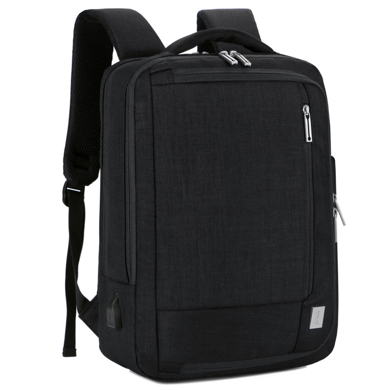 Black Men Anti-Theft Backpack Nylon Waterproof Slim Commute Travel Bag With Charging Port
