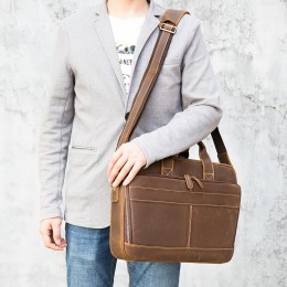 Dark Brown Men'S Genuine Leather Briefcase Messenger Bag