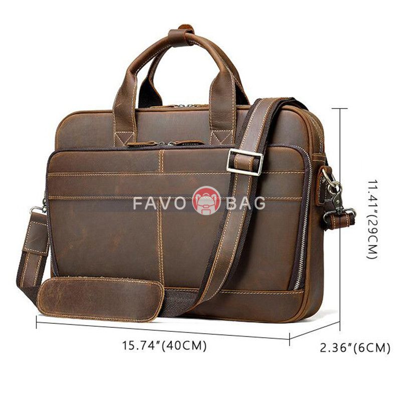 Dark Brown Men'S Genuine Leather Briefcase Messenger Bag