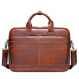 Reddish Brown Men'S Genuine Leather Briefcase Messenger Bag