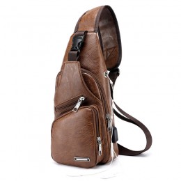 Light Brown Men'S Leather Sling Bag Chest Shoulder Backpack Crossbody Bag