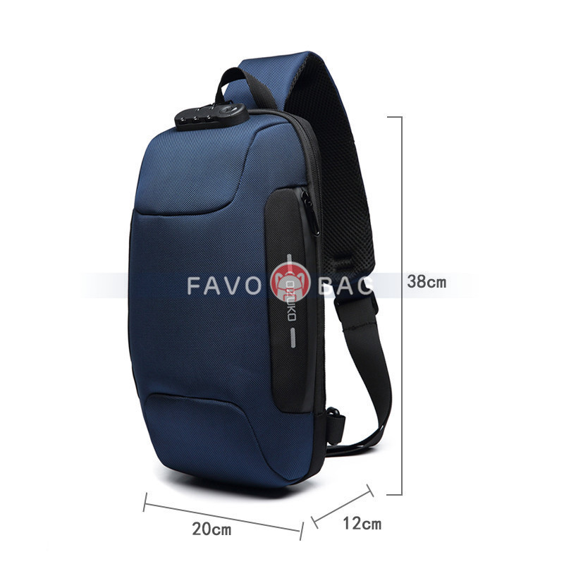 Blue Sling Backpack Usb Anti-Theft Men'S Chest Bag Shoulder Bag