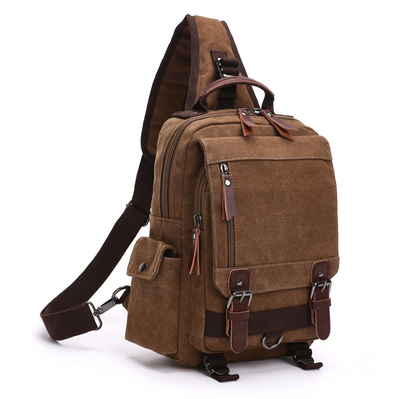 Coffee Canvas Shoulder Backpack Travel Rucksack Sling Bag Messenger Bag