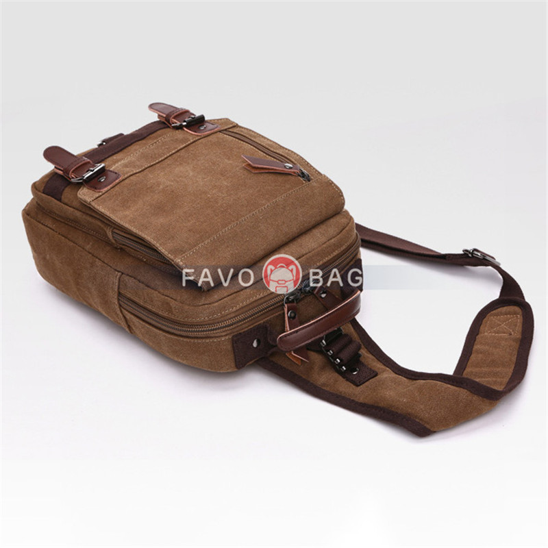 Coffee Canvas Shoulder Backpack Travel Rucksack Sling Bag Messenger Bag