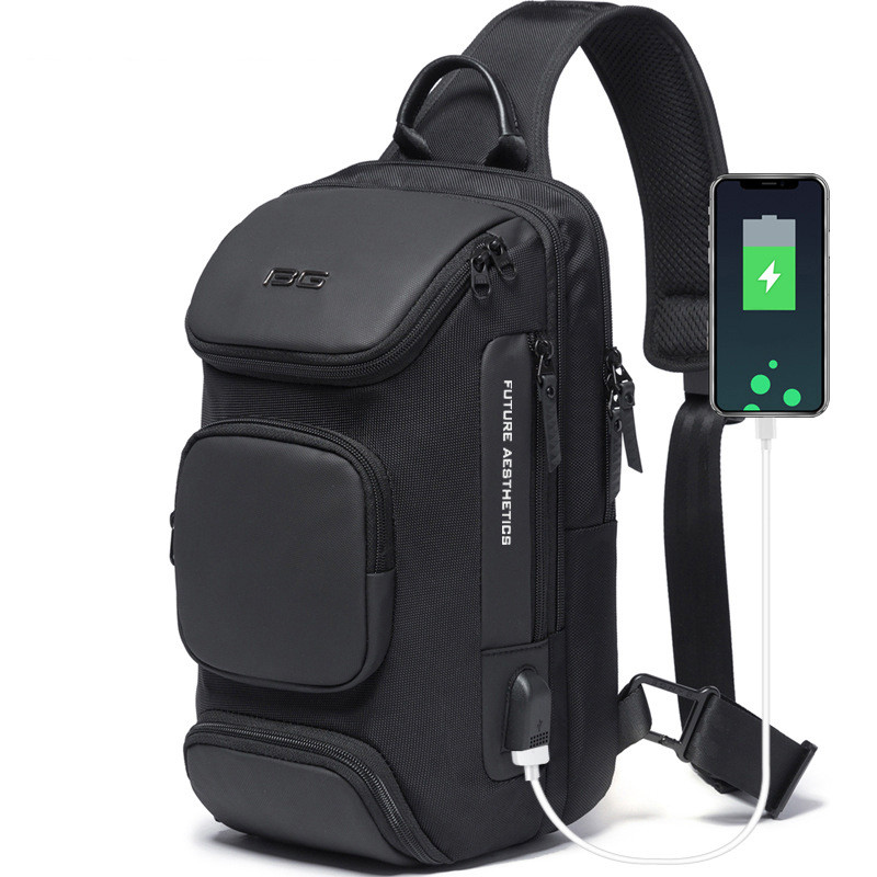Black Backpack With Usb Charging Port Waterproof Travel Hiking Outdoor Chest Daypack