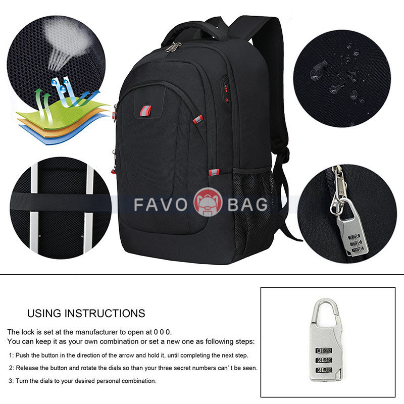 Travel Extra Large Anti Theft College School Backpack With Usb Charging Port