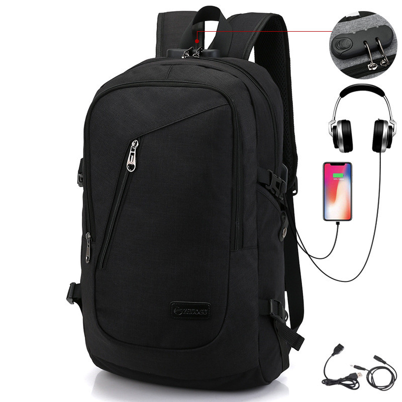 black anti theft water resistant college student school bookbag，mens ...