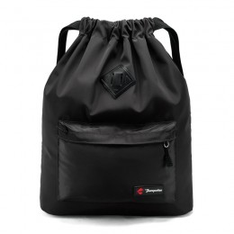 Black Drawstring Backpack Water Resistant String Bag Sports Gym Sack