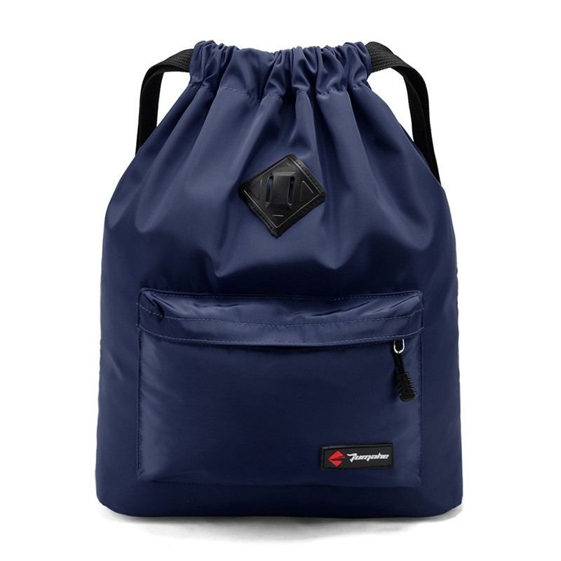 Blue Drawstring Backpack Water Resistant String Bag Sports Gym Sack