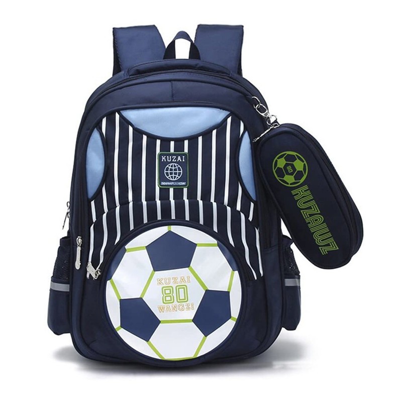 Boys Backpack Soccer Printed Kids School Bookbag for Primary Students Dark Blue