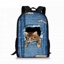 Cute Cat Dog Animal Blue School Backpack For Boys Girls School Book Bags