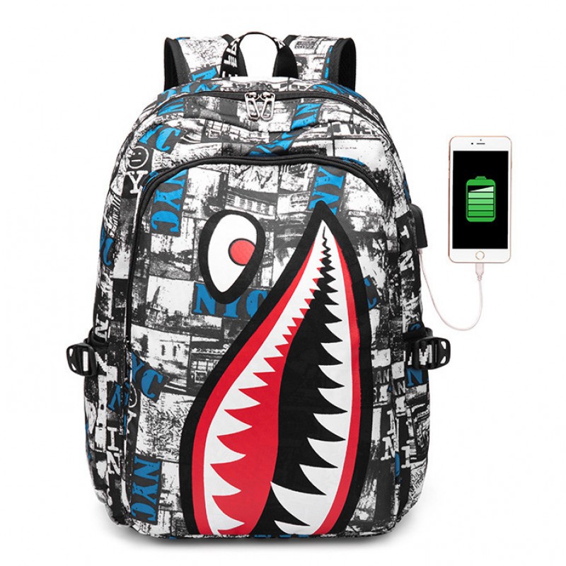 Boys Primary School Students Fashion Trend Lightweight Shark Backpack