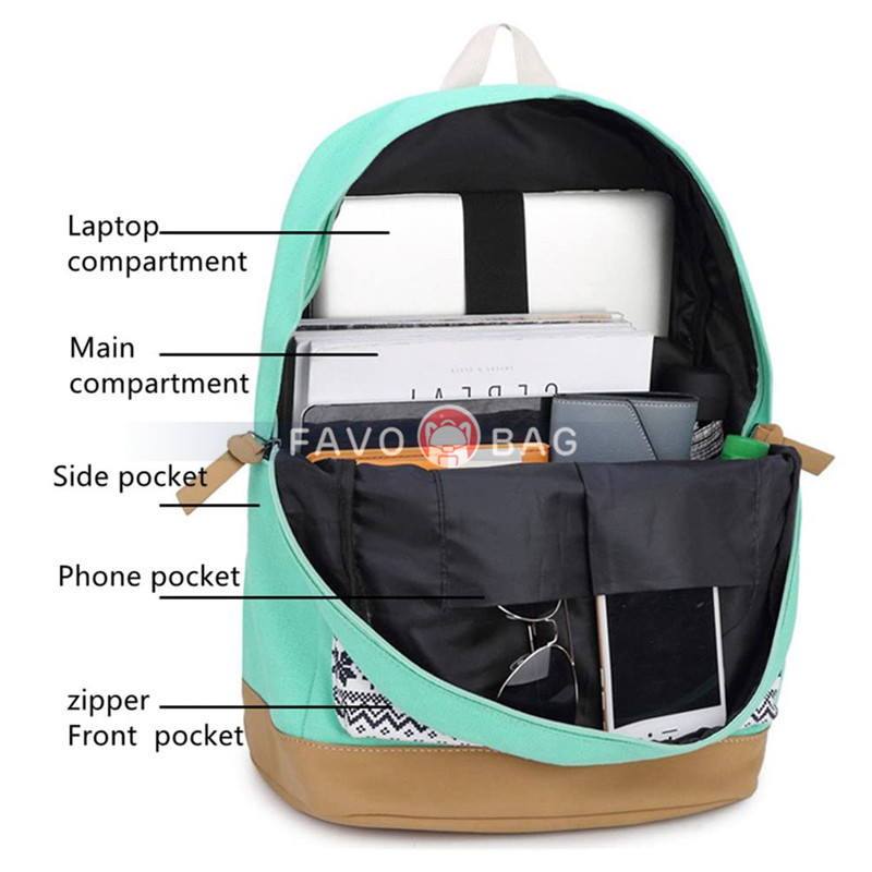 School Backpacks for Teen Girls Lightweight Canvas Backpack Bookbags Set