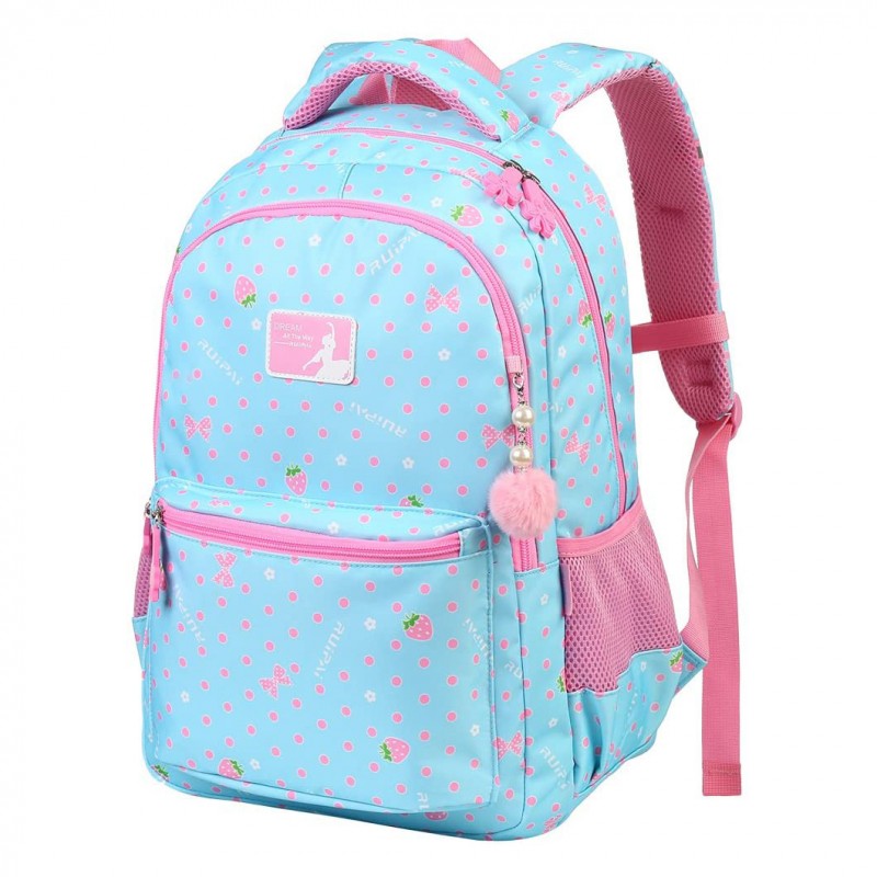 Blue Girls School Backpack Water Resistant Elementary School Bag With Chest Strap