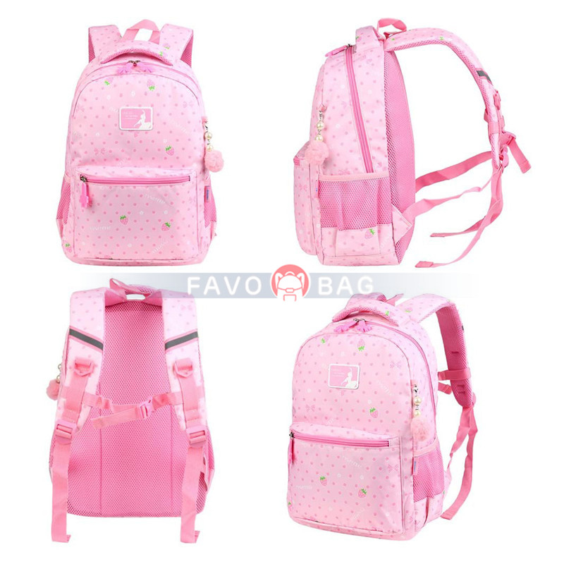 Pink Girls School Backpack Water Resistant Elementary School Bag With Chest Strap