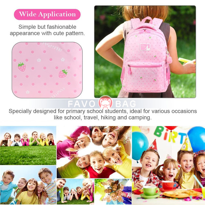 Pink Girls School Backpack Water Resistant Elementary School Bag With Chest Strap