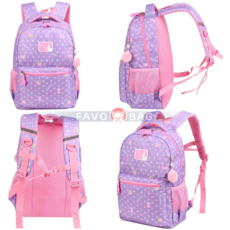 Purple Girls School Backpack Water Resistant Elementary School Bag With Chest Strap