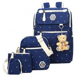 4Pcs Polka Dot Women Canvas Daypack Set With Lunch Bag