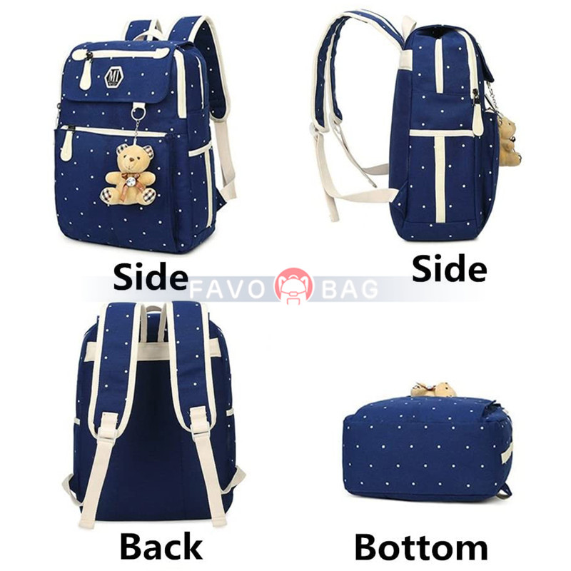 4Pcs Polka Dot Women Canvas Daypack Set With Lunch Bag