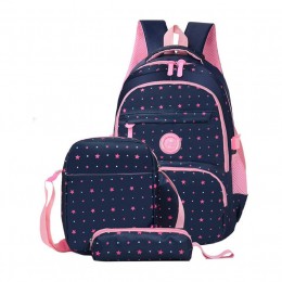 3Pcs Star Prints Waterproof Primary School Backpack Polka Dot Elementary Bookbag