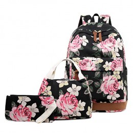 Canvas Floral Backpack Teen Girls Backpacks 3Pcs Set