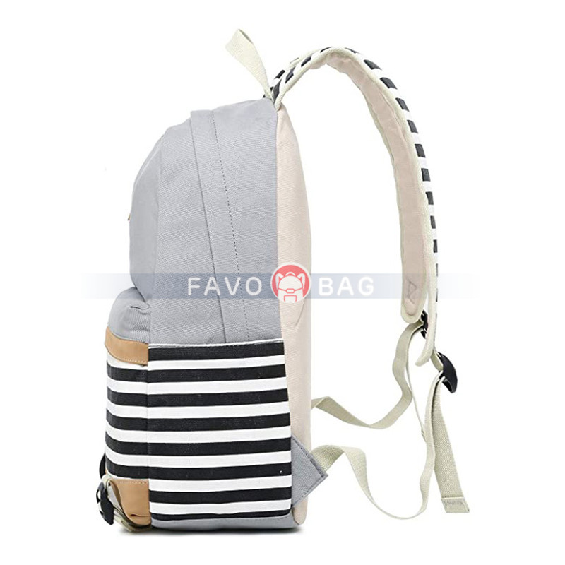 Lightweight Black Canvas Stripe Backpacks for Girls School Bookbags