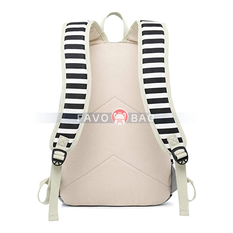 Lightweight Black Canvas Stripe Backpacks for Girls School Bookbags