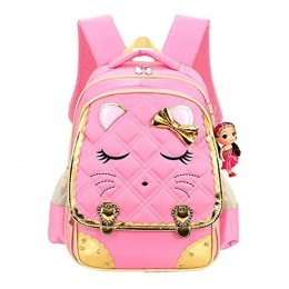 Cat Face Waterproof Girls Backpack Kids School Bookbag For Primary Students