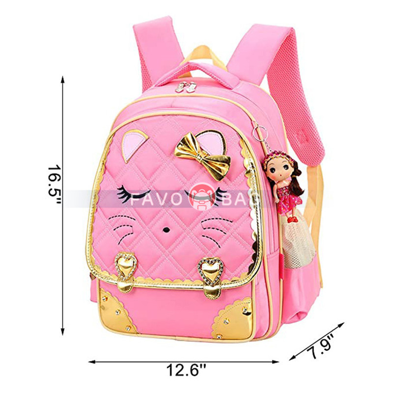 Cat Face Waterproof Girls Backpack Kids School Bookbag For Primary Students