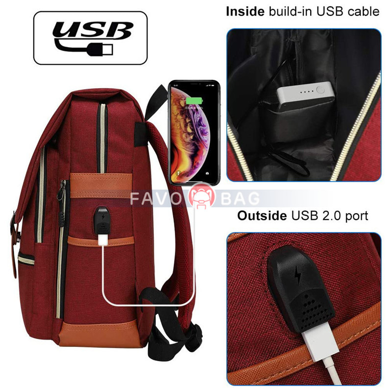 Vintage Laptop Backpack Travel Laptop Backpack With USB Charging Port
