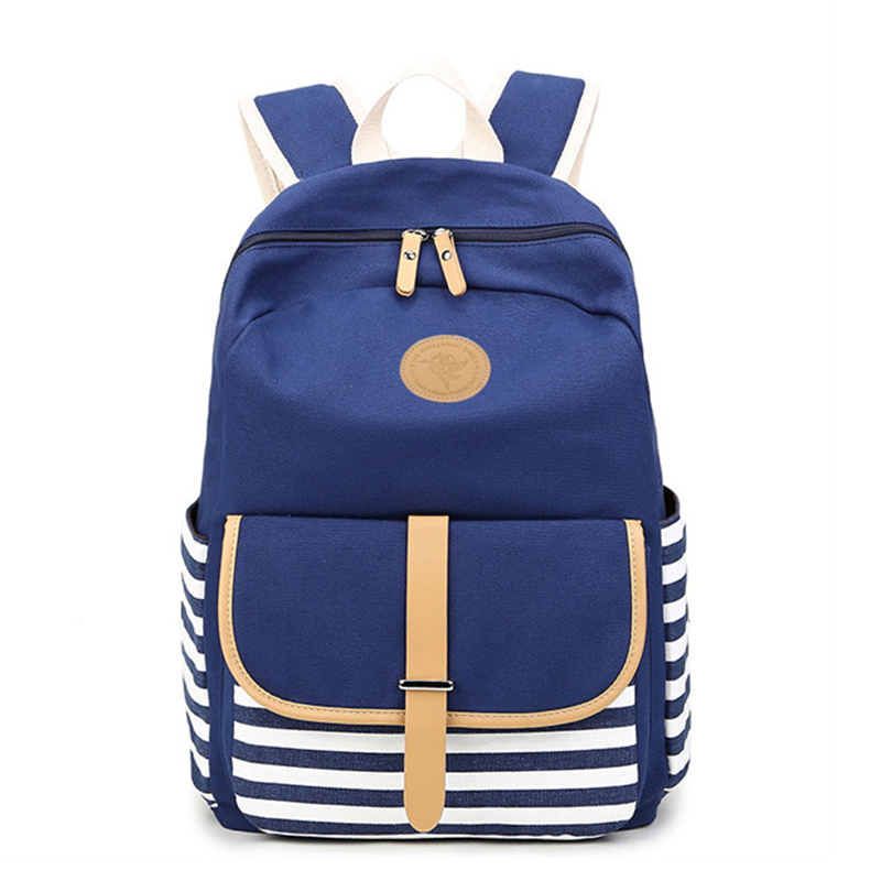 Stripe Canvas Backpack For Girls School Bag Travel Daypack