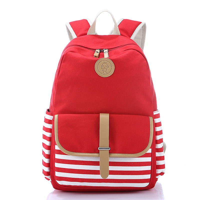 Stripe Canvas Backpack For Girls School Bag Travel Daypack