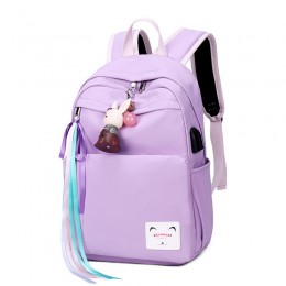 Teen Girls' Pretty Candy Color Drawstring Backpack with USB Charging Port
