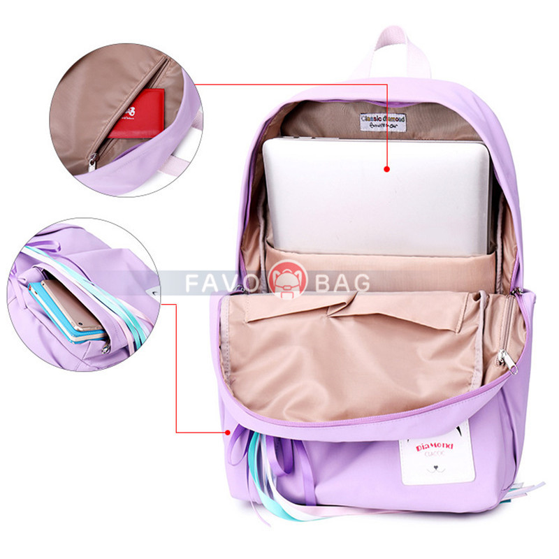 Teen Girls' Pretty Candy Color Drawstring Backpack with USB Charging Port