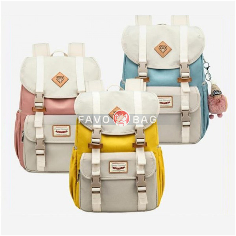 Sweet Canvas Backpack For College Contrast Color Travel Bag for Girls