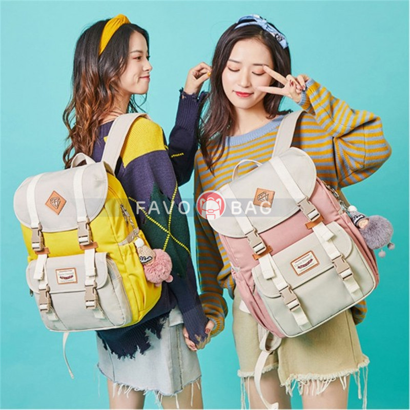 Sweet Canvas Backpack For College Contrast Color Travel Bag for Girls