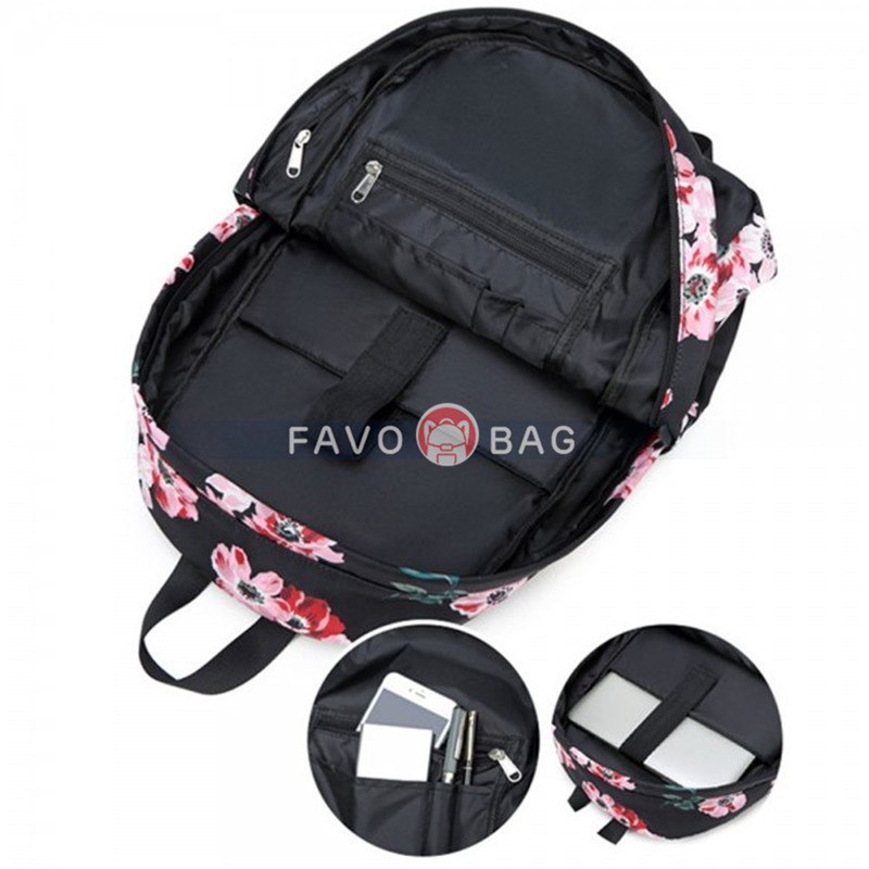 classical floral backpack with usb charging port casual college 