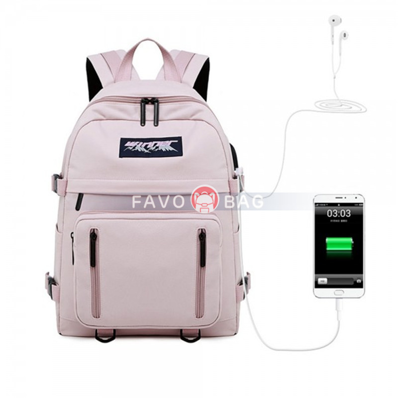 College Leisure School Bag Waterproof Backpack Purse with USB Charge Port