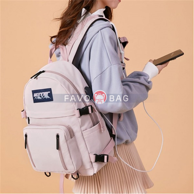 College Leisure School Bag Waterproof Backpack Purse with USB Charge Port