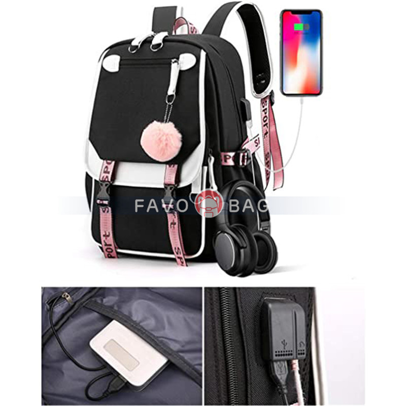 Girl Backpack School Bag With Usb Charging And Headphone Port 