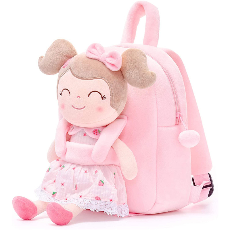 Kids Backpack Girl Toys Toddler Backpack For Girls With Stuffed Bunny Toy Rose Red
