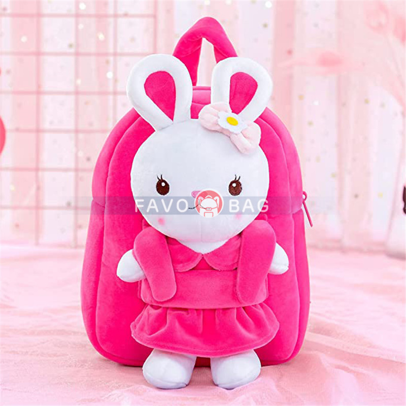 Kids Backpack Girl Toys Toddler Backpack For Girls With Stuffed Bunny Toy Rose Red