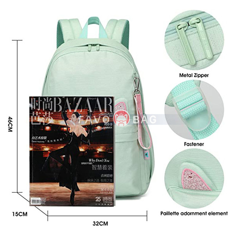 Girls Backpack Cat Ears Kid'S Casual Daypacks School Bag Lightweight