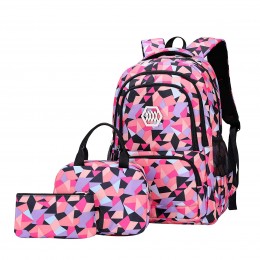 Girl Geometric Printed Primary Junior High University School Bag Bookbag 3pcs Backpack Sets