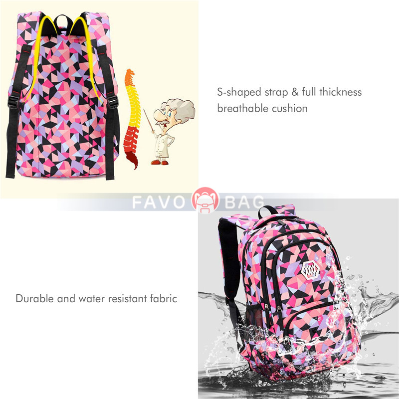 Girl Geometric Printed Primary Junior High University School Bag Bookbag 3pcs Backpack Sets