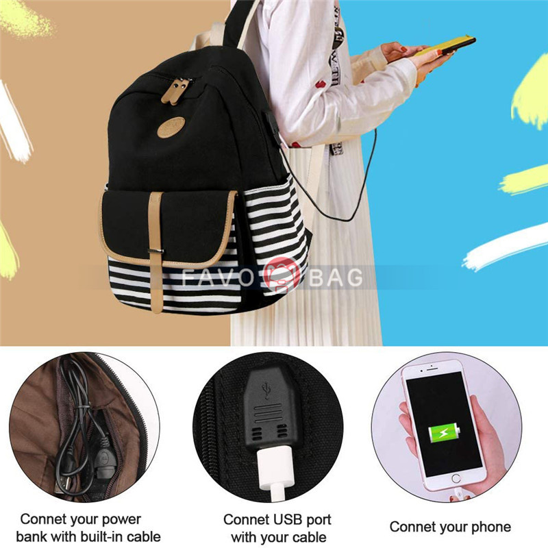 School Backpacks for Women Teen Girls with USB Charging Port and Backpack Rain Cover